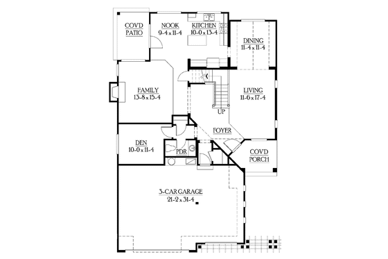 Floor Plan - Main Floor for Craftsman House Plan #132-260 - 4 bed, 2.5 bath