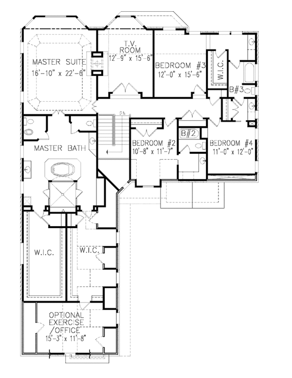 House Blueprint - Traditional Floor Plan - Upper Floor Plan #54-318