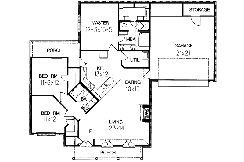 Home Plan - Floor Plan - Main Floor for Country House Plan #15-376 - 3 bed, 2 bath