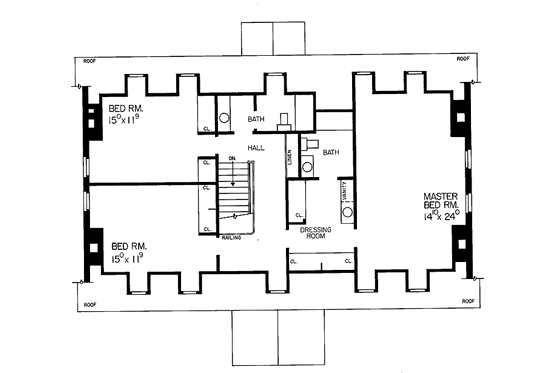 Floor Plan - Upper Floor for Classical House Plan #72-674 - 3 bed, 2.5 bath