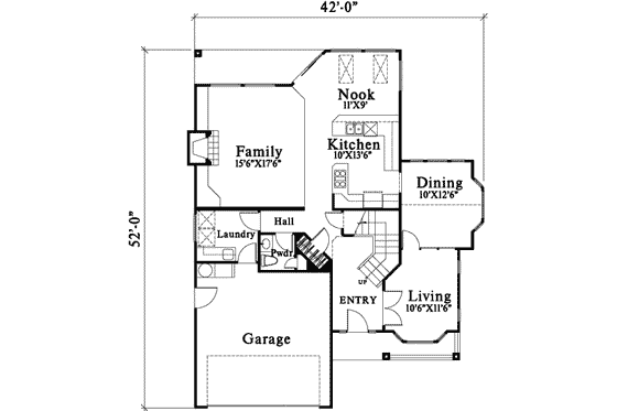 Floor Plan - Main Floor for Traditional House Plan #78-194 - 3 bed, 2.5 bath