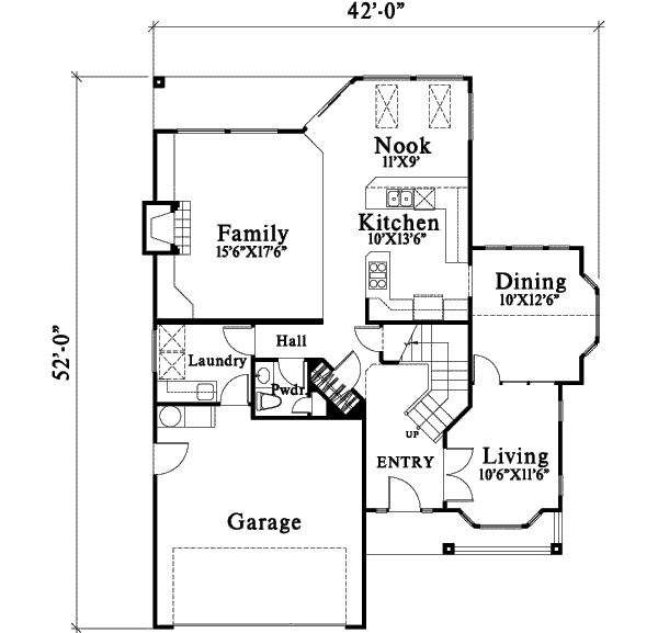 Floor Plan - Main Floor for Traditional House Plan #78-194 - 3 bed, 2.5 bath