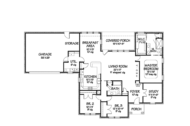 Dream House Plan - Floor Plan - Main Floor for Country House Plan #968-3 - 3 bed, 2 bath