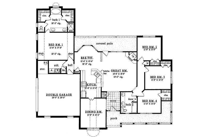 Home Plan - Floor Plan - Main Floor for Country House Plan #42-430 - 4 bed, 2 bath