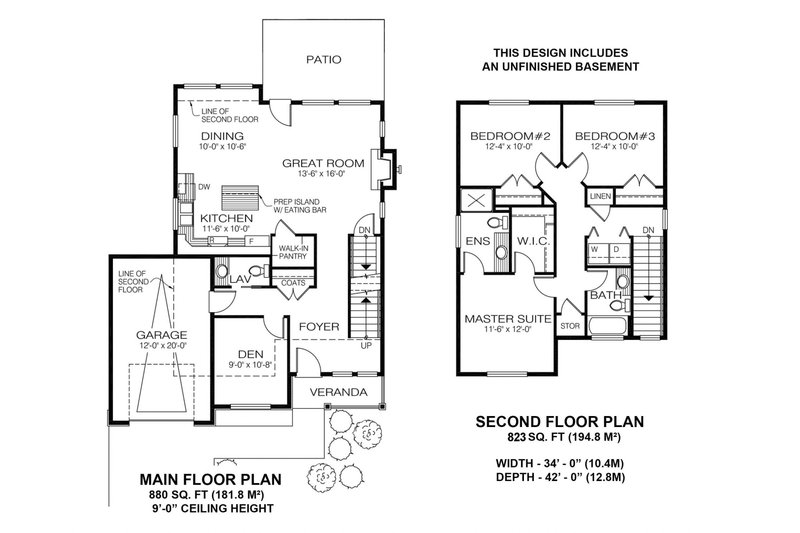 House Design - Floor Plan - Main Floor for Craftsman House Plan #1100-5 - 3 bed, 2.5 bath