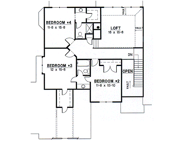 Traditional Floor Plan - Upper Floor Plan #67-434