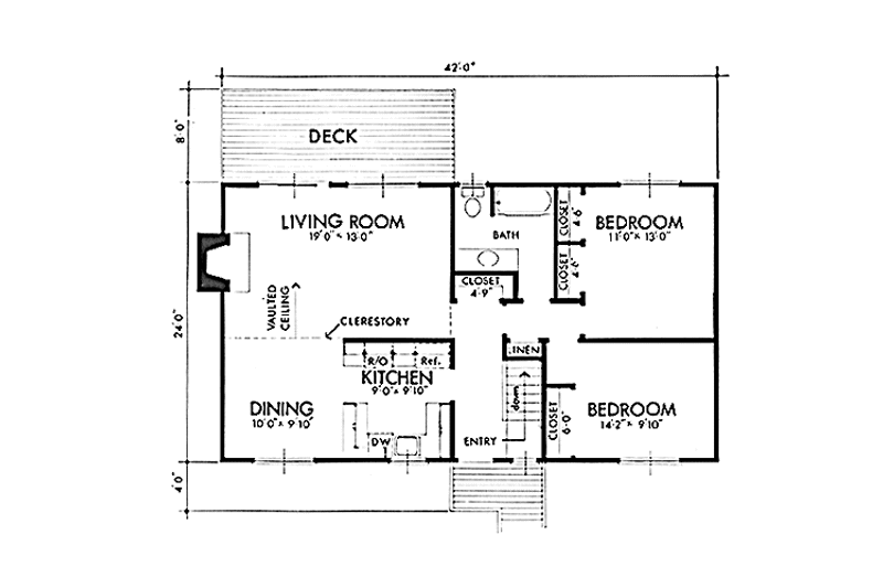 Home Plan - Floor Plan - Main Floor for Contemporary House Plan #320-1333 - 2 bed, 1 bath
