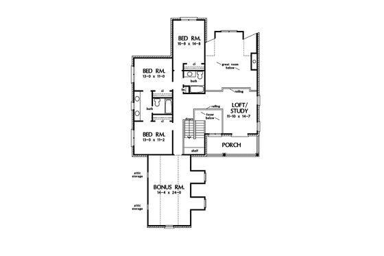 Floor Plan - Upper Floor for Colonial House Plan #929-852 - 4 bed, 3.5 bath