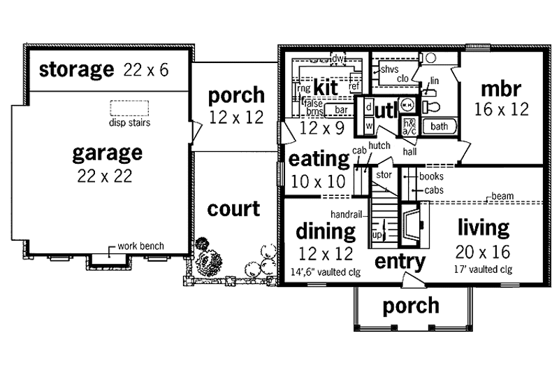 Architectural House Design - Floor Plan - Main Floor for Traditional House Plan #45-420 - 3 bed, 2 bath