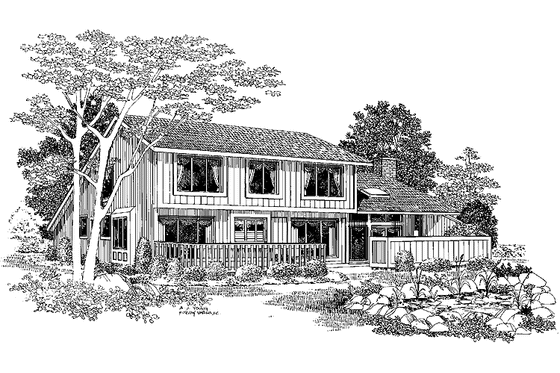 Exterior - Rear Elevation for Contemporary House Plan #72-744 - 4 bed, 2.5 bath