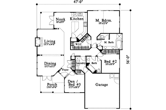 Floor Plan - Main Floor for Traditional House Plan #78-142 - 3 bed, 2 bath