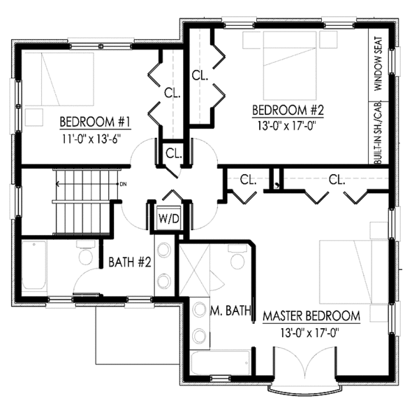 House Blueprint - Traditional Floor Plan - Upper Floor Plan #1042-10