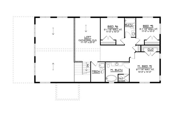 Floor Plan - Upper Floor for Barndominium House Plan #1064-374 - 6 bed, 4.5 bath