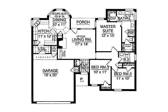 Floor Plan - Main Floor for Traditional House Plan #40-166 - 3 bed, 2 bath