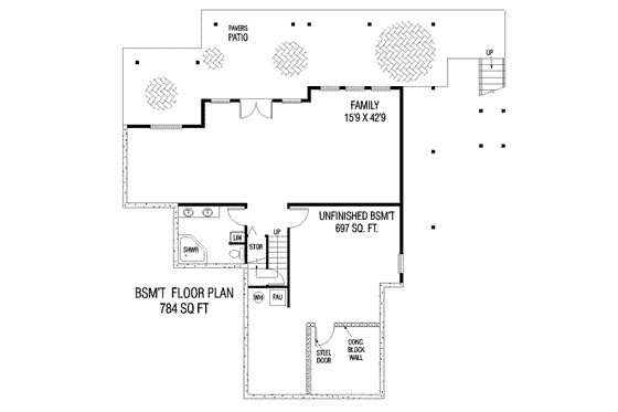 Floor Plan - Lower Floor for Traditional House Plan #60-577 - 3 bed, 3 bath