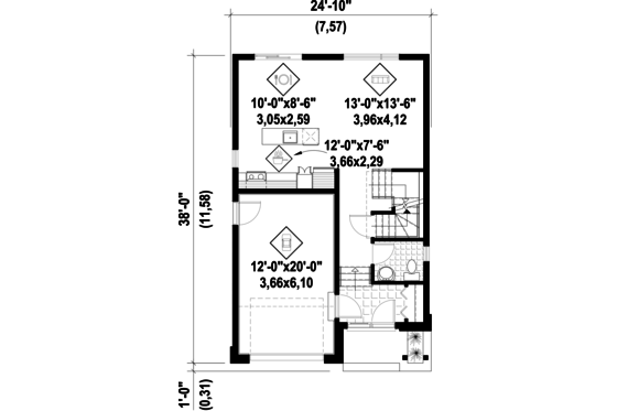 Floor Plan - Main Floor for Contemporary House Plan #25-4377 - 3 bed, 1 bath