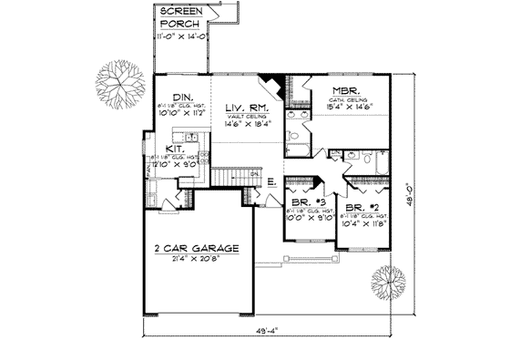 Floor Plan - Main Floor for Ranch House Plan #70-581 - 3 bed, 2 bath