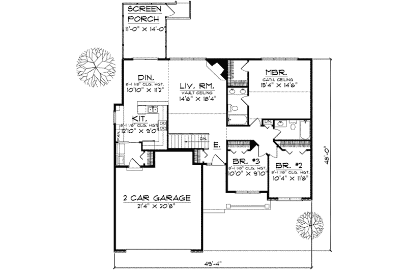 Home Plan - Floor Plan - Main Floor for Ranch House Plan #70-581 - 3 bed, 2 bath