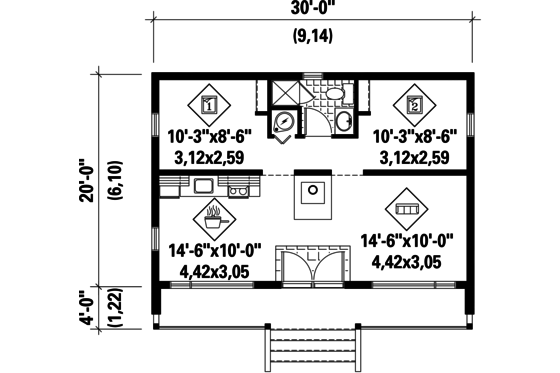 Floor Plan - Main Floor for Contemporary House Plan #25-4569 - 2 bed, 1 bath