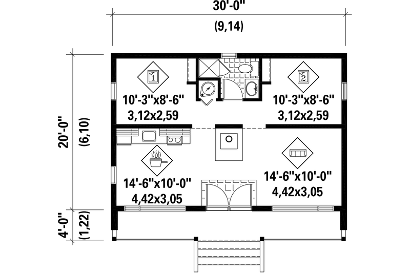 Architectural House Design - Floor Plan - Main Floor for Contemporary House Plan #25-4569 - 2 bed, 1 bath