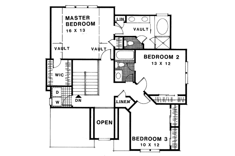 Home Plan - Floor Plan - Upper Floor for European House Plan #56-154 - 3 bed, 2.5 bath