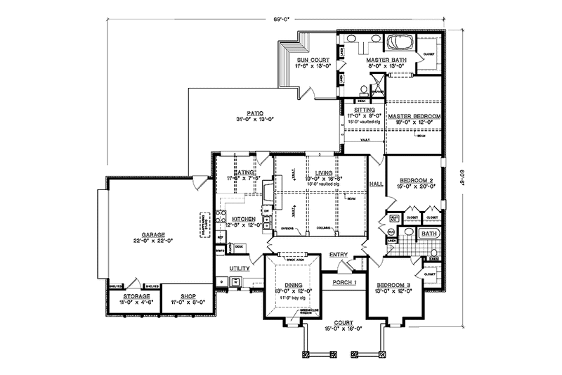 Home Plan - Floor Plan - Main Floor for Traditional House Plan #45-484 - 3 bed, 2 bath