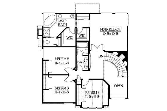 Floor Plan - Upper Floor for Craftsman House Plan #132-373 - 4 bed, 4 bath