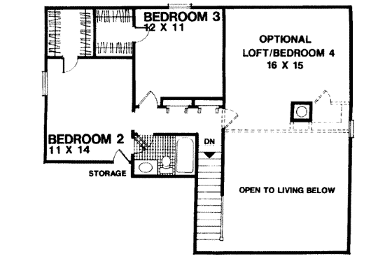 Floor Plan - Upper Floor for Traditional House Plan #56-130 - 3 bed, 2.5 bath