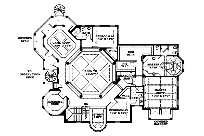 Architectural House Design - Floor Plan - Upper Floor for Mediterranean House Plan #1017-56 - 4 bed, 4 bath