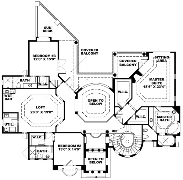 House Blueprint - Mediterranean Floor Plan - Upper Floor Plan #1017-108