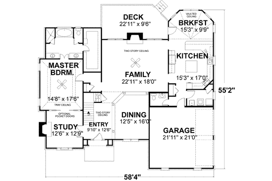 Floor Plan - Main Floor for European House Plan #56-204 - 4 bed, 3.5 bath