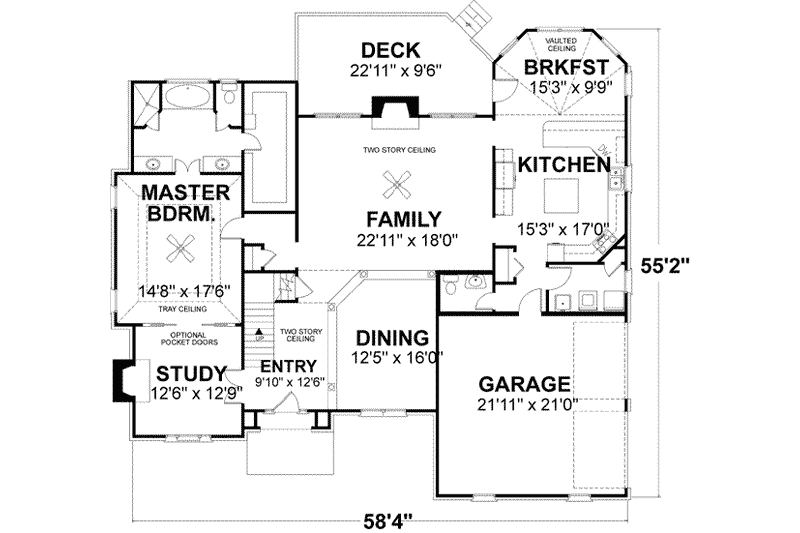 Home Plan - Floor Plan - Main Floor for European House Plan #56-204 - 4 bed, 3.5 bath