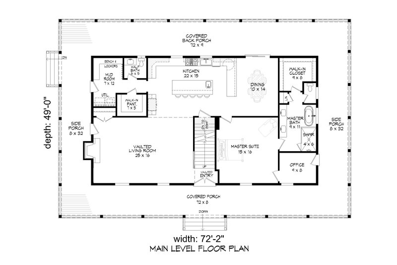 Architectural House Design - Floor Plan - Main Floor for Farmhouse House Plan #932-1079 - 3 bed, 2.5 bath