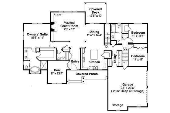 Floor Plan - Main Floor for Ranch House Plan #124-887 - 3 bed, 2.5 bath