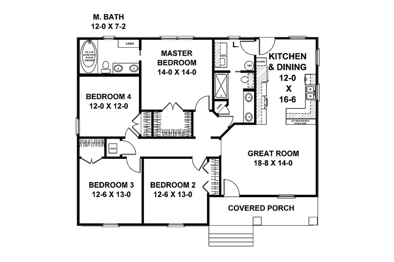 Home Plan - Floor Plan - Main Floor for Craftsman House Plan #44-217 - 4 bed, 2 bath