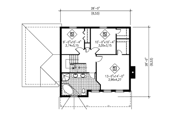 Floor Plan - Upper Floor for European House Plan #25-4163 - 3 bed, 1.5 bath