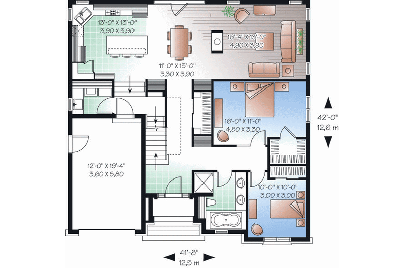 Home Plan - Floor Plan - Main Floor for European House Plan #23-2244 - 3 bed, 1 bath