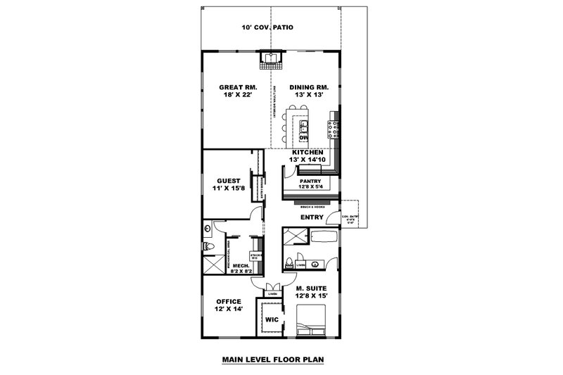 Dream House Plan - Floor Plan - Main Floor for Contemporary House Plan #117-1002 - 2 bed, 2 bath