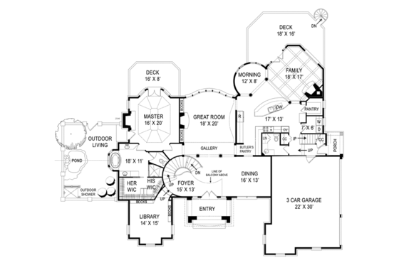 Floor Plan - Main Floor for European House Plan #119-419 - 4 bed, 4.5 bath