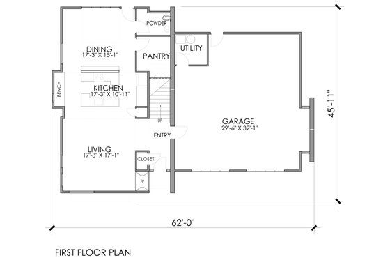 Floor Plan - Main Floor for Modern House Plan #518-5 - 3 bed, 2.5 bath