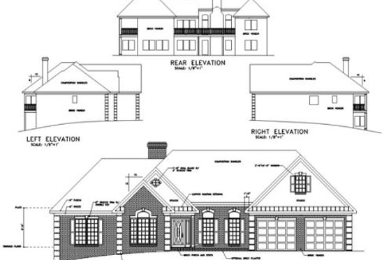 Exterior - Rear Elevation for Southern House Plan #56-163 - 3 bed, 2.5 bath