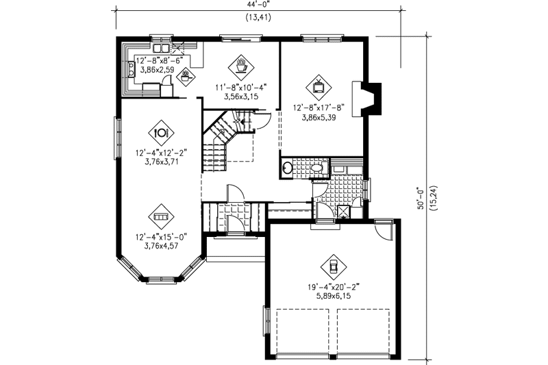 House Blueprint - Floor Plan - Main Floor for European House Plan #25-2075 - 4 bed, 2.5 bath