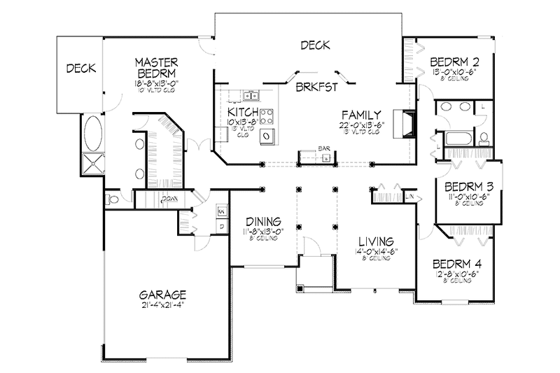 House Plan Design - Floor Plan - Main Floor for Craftsman House Plan #320-687 - 4 bed, 2 bath