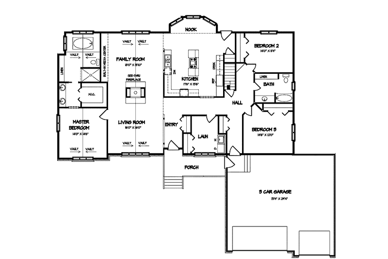 Home Plan - Floor Plan - Main Floor for Country House Plan #320-845 - 3 bed, 2 bath