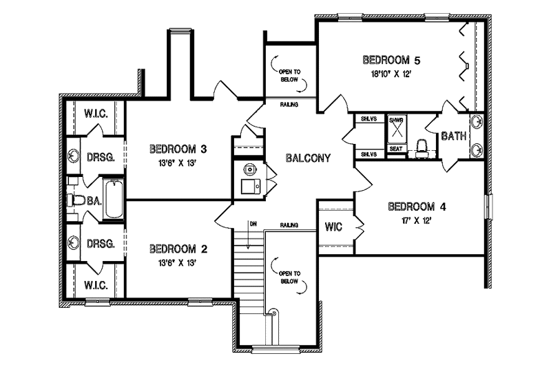 House Plan Design - Floor Plan - Upper Floor for Contemporary House Plan #45-451 - 5 bed, 3.5 bath