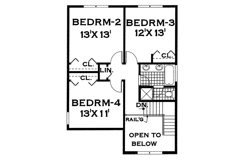 House Blueprint - Floor Plan - Upper Floor for Farmhouse House Plan #3-255 - 4 bed, 2.5 bath