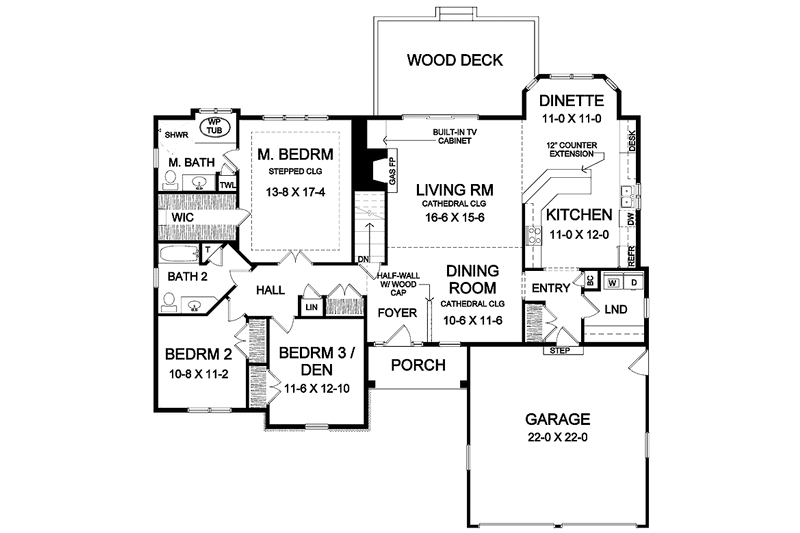 House Blueprint - Floor Plan - Main Floor for Ranch House Plan #328-354 - 3 bed, 2 bath