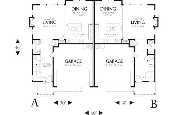 Floor Plan - Main Floor for Craftsman House Plan #48-626 - 2 bed, 2.5 bath