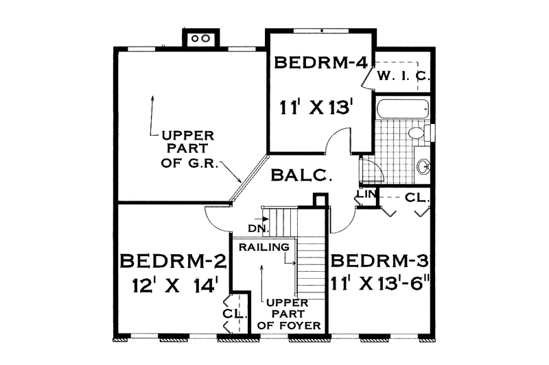Architectural House Design - Floor Plan - Upper Floor for Classical House Plan #3-285 - 4 bed, 2.5 bath