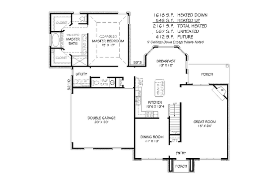 Floor Plan - Main Floor for European House Plan #424-101 - 3 bed, 2.5 bath